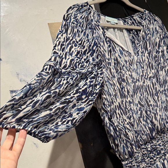 Veronica M Blue and White Long Sleeve Dress - Picture 2 of 4